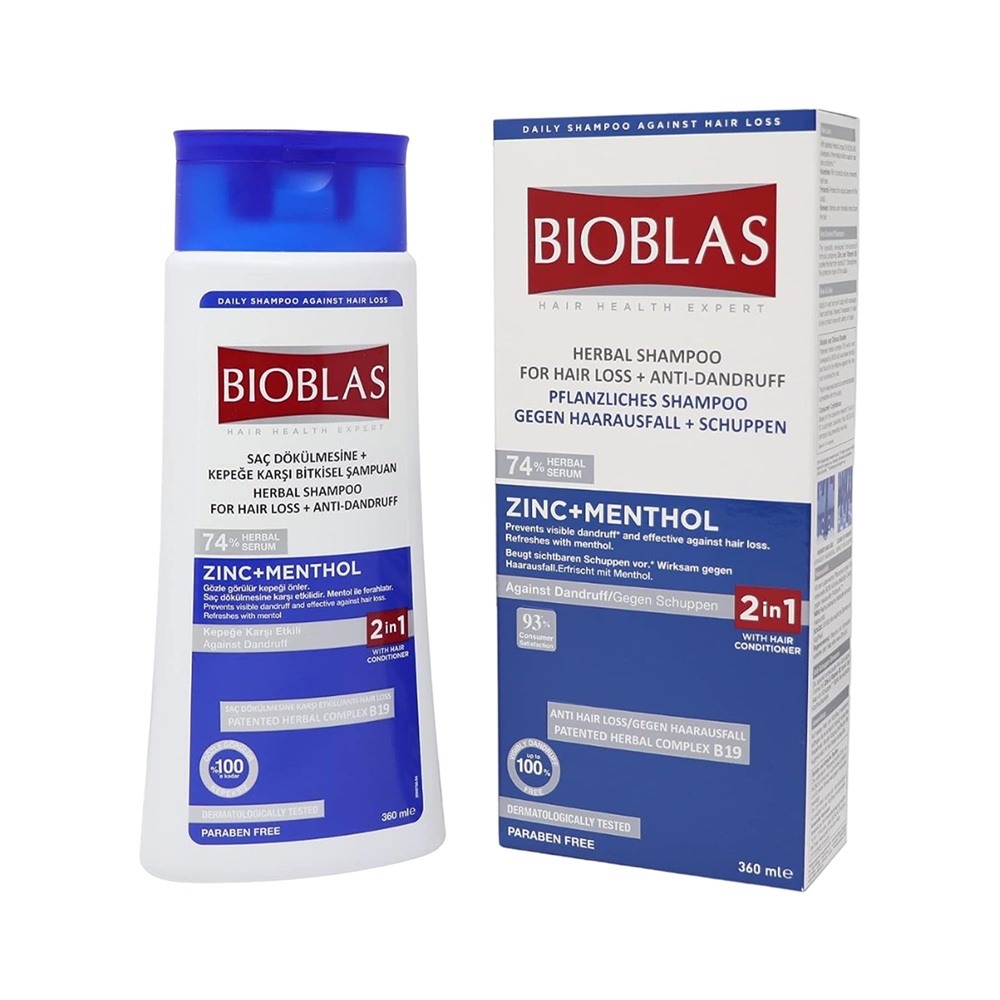 BIOBLAS ZINC + MENTHOL SHAMPOO <br> Шампон против првут и опаѓање на косата, 360мл.