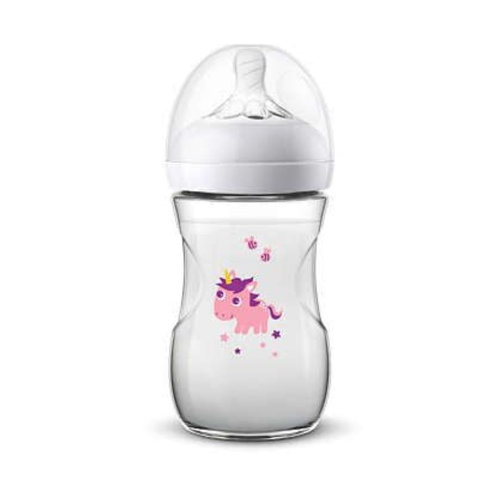 PHILIPS AVENT NATURAL BABY BOTTLE <br> Пластично шише со силиконска цуцла со среден проток, за 1+ месеци, 260мл, еднорог