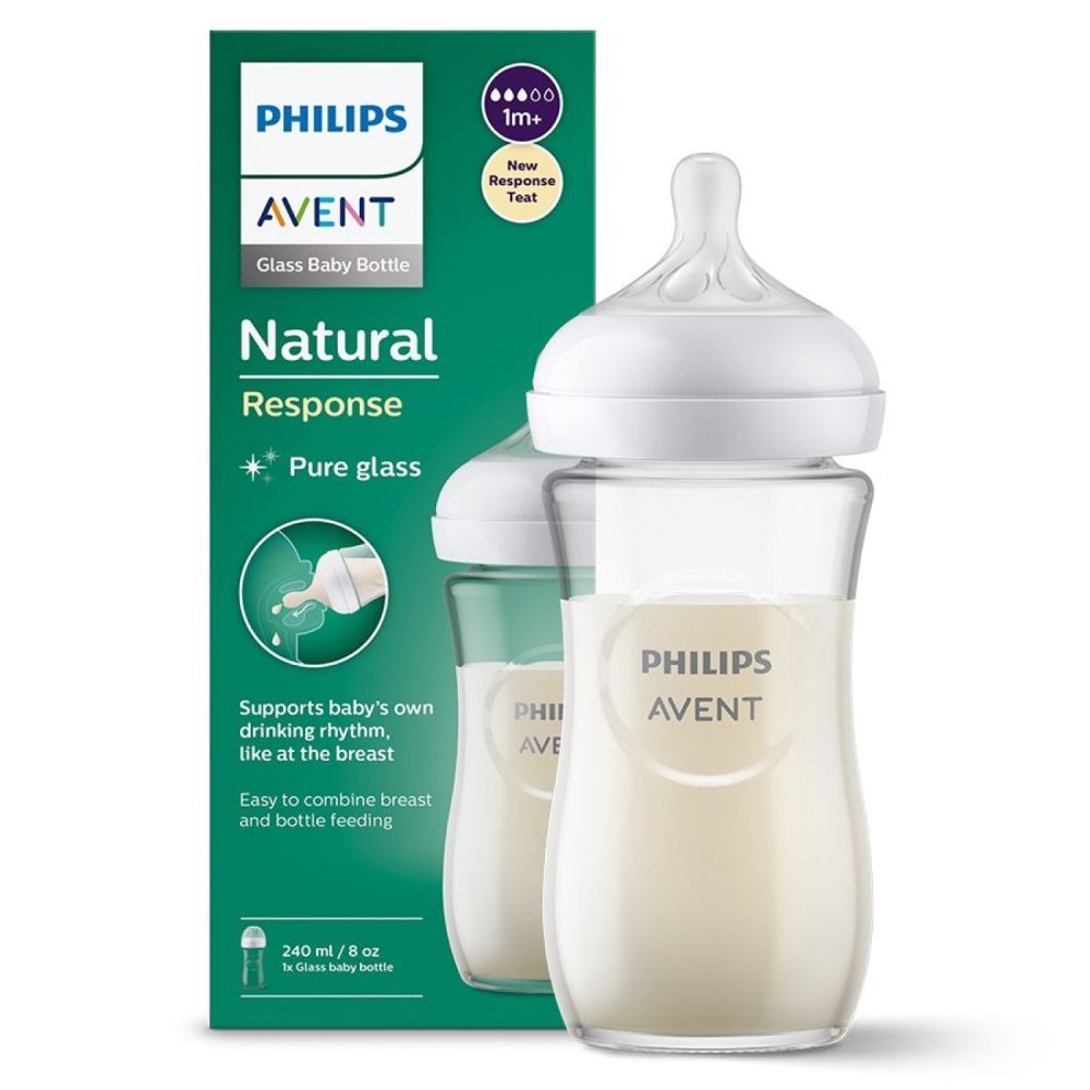 PHILIPS AVENT NATURAL RESPONSE BABY BOTTLE <br> Стаклено шише со Natrural Response цуцла, за 3-6 месеци, 240мл