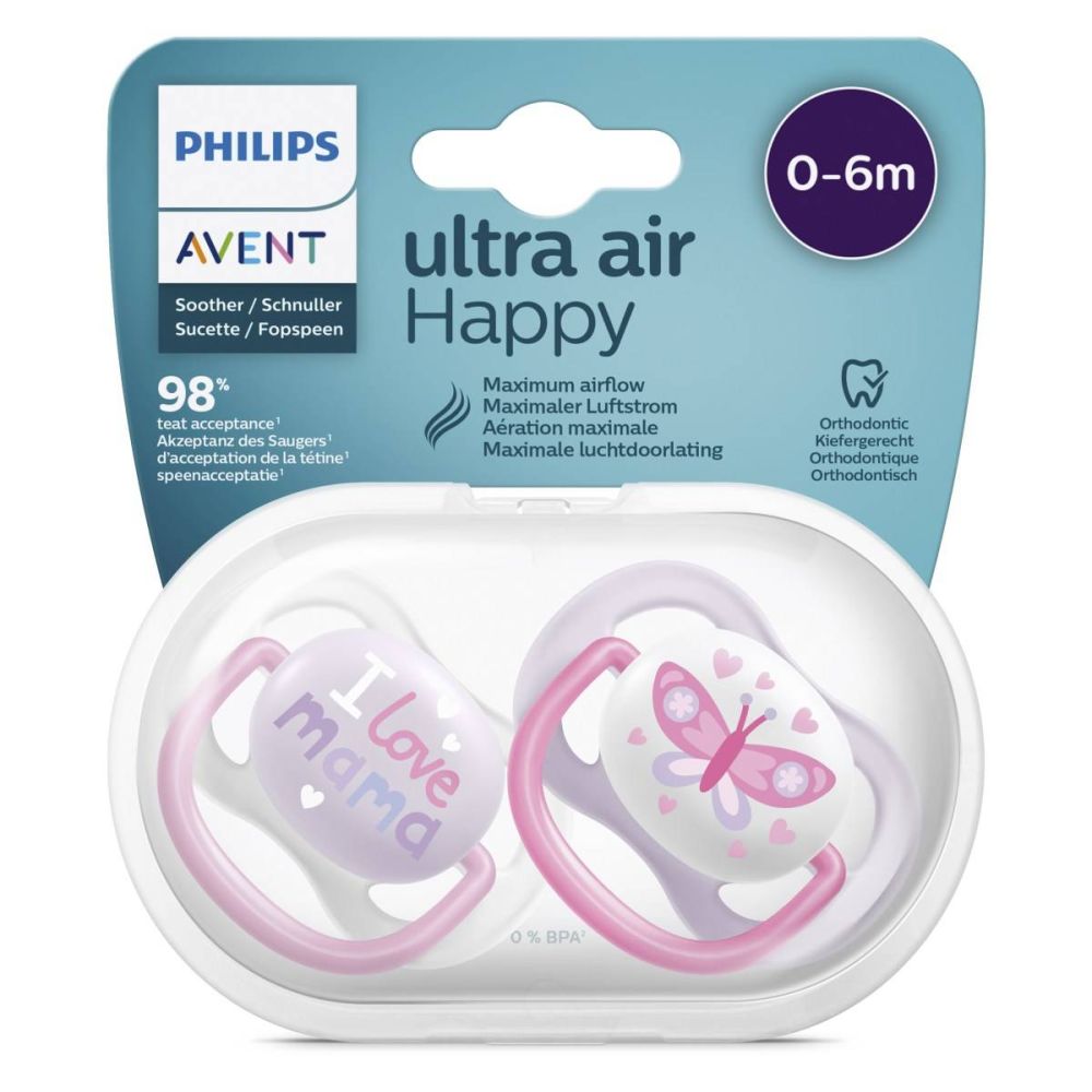 PHILIPS AVENT ULTRA AIR PACIFIER <br> Силиконска цуцла лажливка, за 0-6 месеци