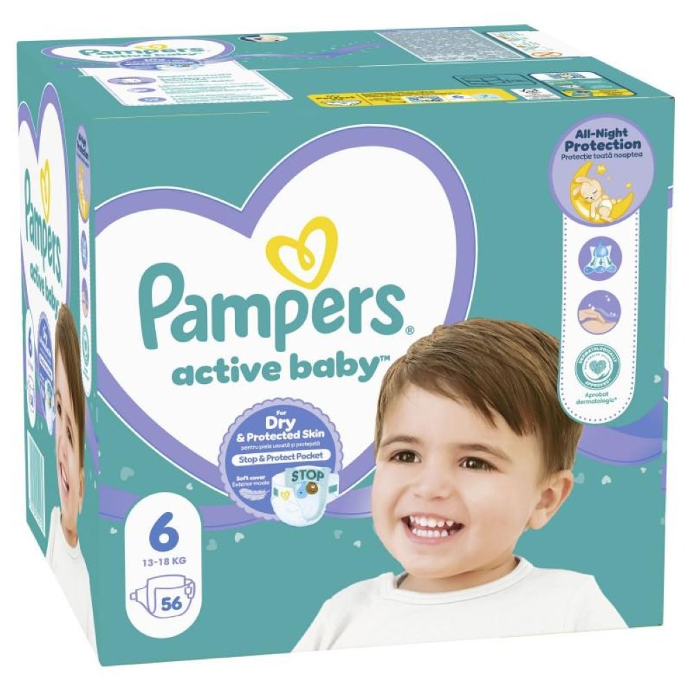 PAMPERS ACTIVE BABY 6 (14-18 KG), 56 <br> Пелени за бебиња бр. 6 (13-18 кг), 56 пелени