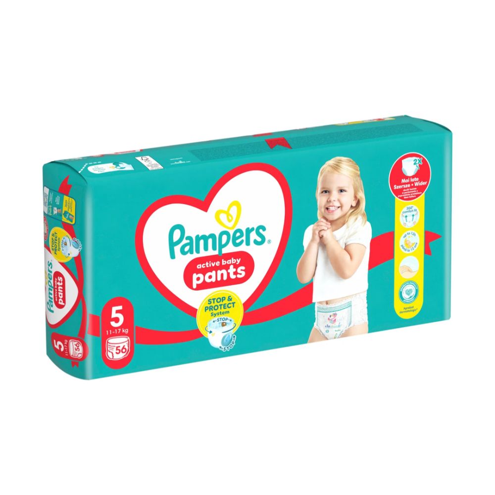 PAMPERS PANTS 5 (11-17 KG), 56 <br> Гаќички за бебиња бр. 5 (11-17 кг), 56 парчиња