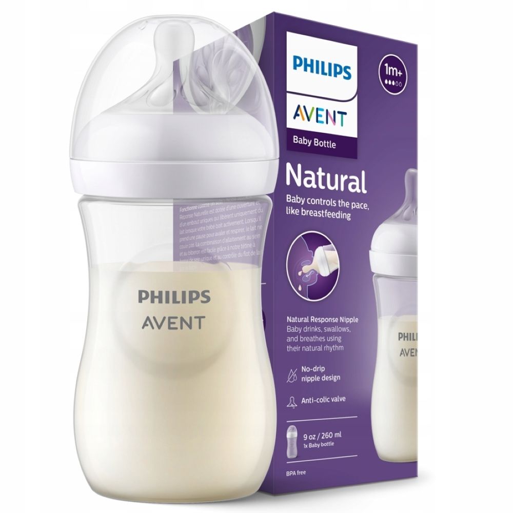 PHILIPS AVENT NATURAL RESPONSE BABY BOTTLE <br> Пластично шише со Natrural Response цуцла, за 3-6 месеци, 260мл