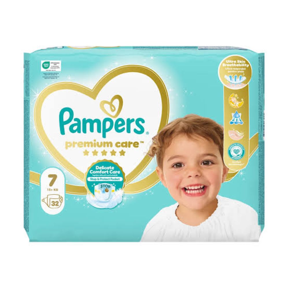 PAMPERS PREMIUM CARE 7 (15+ KG), 32 <br> Пелени за бебиња бр. 7 (15+ кг), 32 пелени