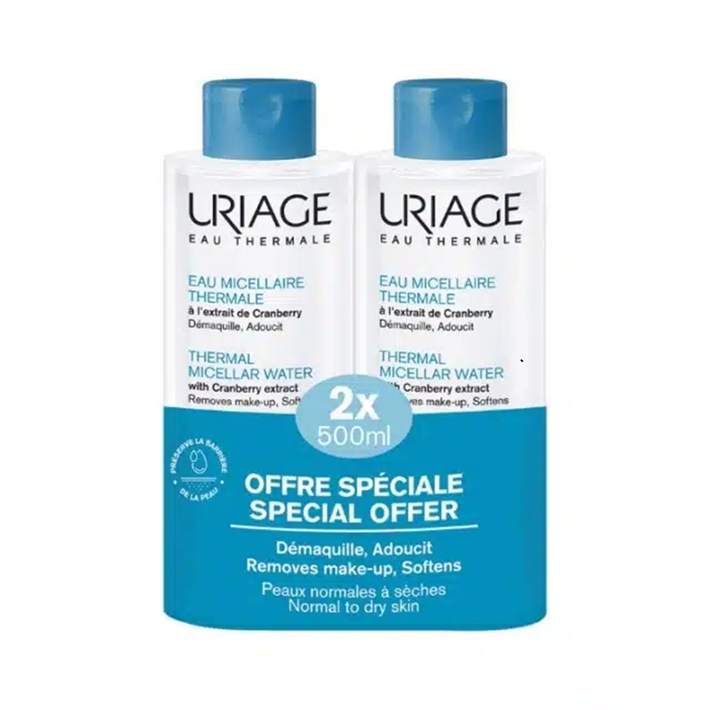 URIAGE EAU THERMALE MICELLAR WATER WITH CRANBERRY EXTRACT 1+1 <br> Сет 1+1 Мицеларна вода за нормална и сува кожа, 500мл.