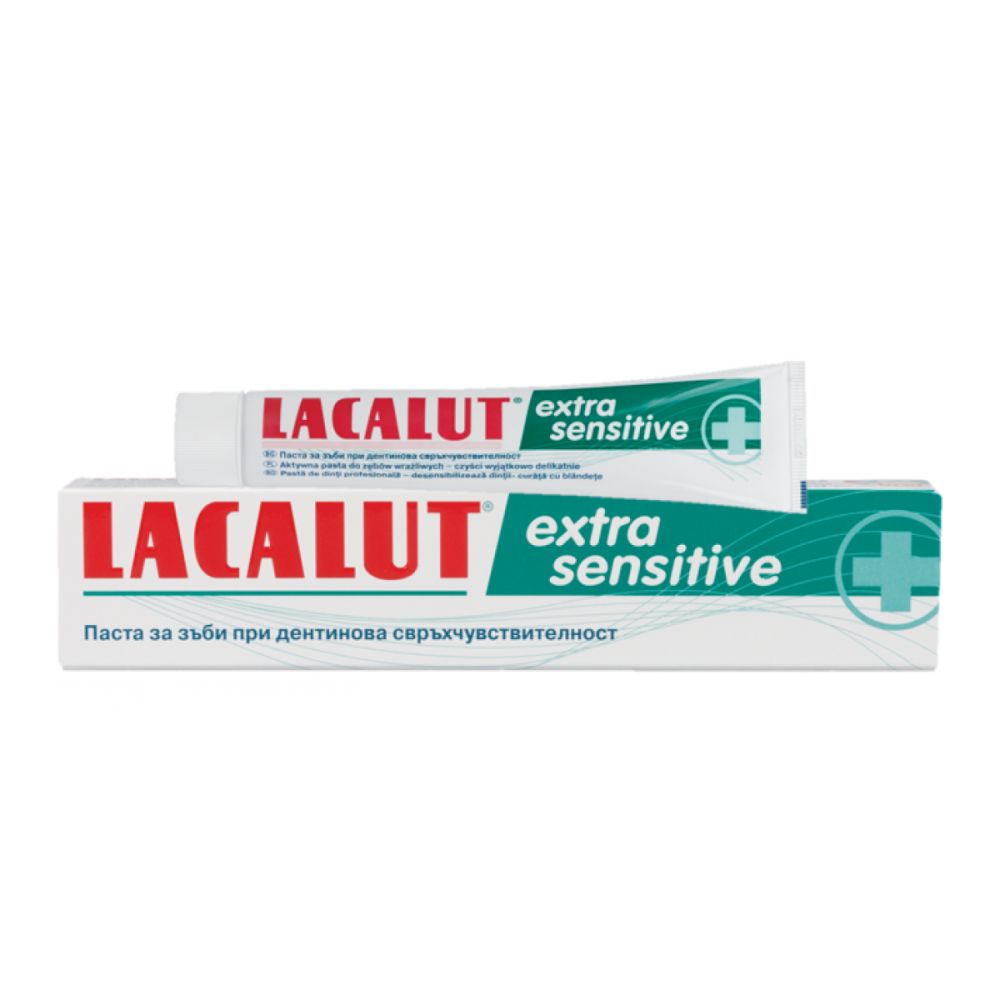 LACALUT EXTRA SENSITIVE TOOTHPASTE <br> Паста за заби за лица со многу чувствителни заби и непца, за заштита од болка и иритација, 75мл.